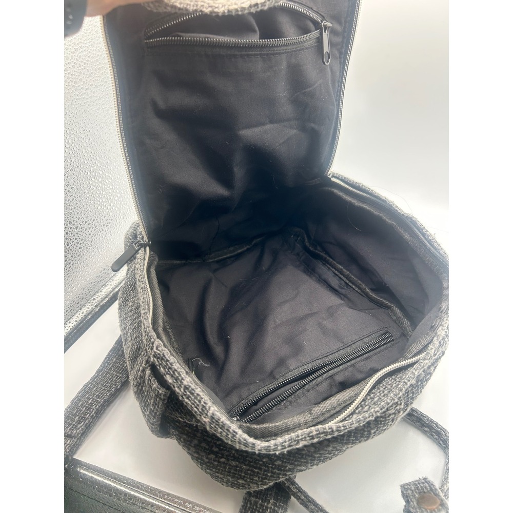 Dime Bags Hemp Woven Mini Backpack Gray Black Textured Small Rucksack - Picture 6 of 10